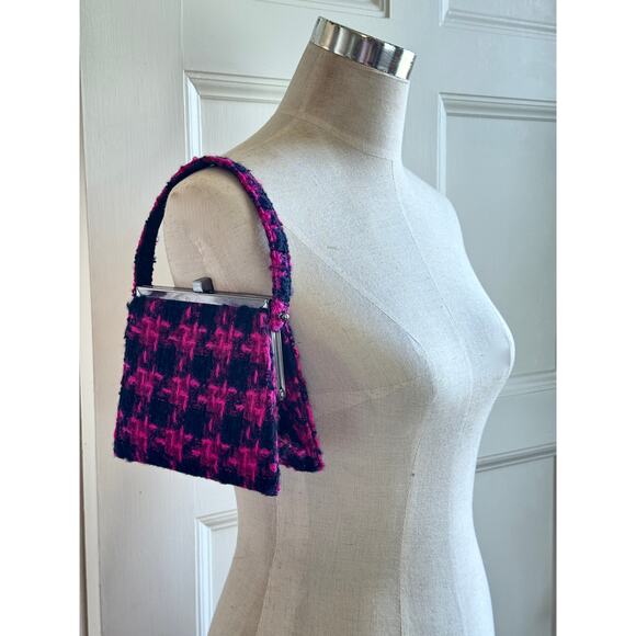 Moo Roo Charleston Signed 2006 Vintage Pink Black Houndstooth Handbag - Picture 9 of 10